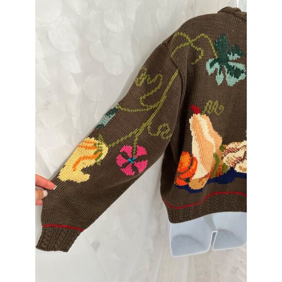 Berek Marta D Sweater Small HAND KNIT Cornucopia Pumpkins Leaves Gourds 1989 NEW - Picture 6 of 9